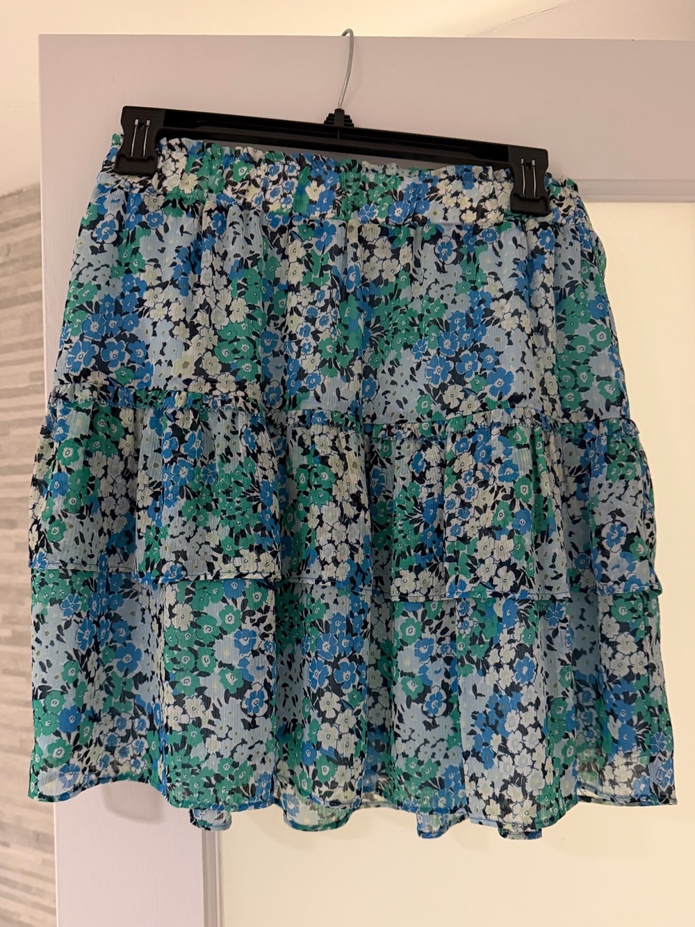LOFT Floral Tiered Mini Skirt in Blue & Green